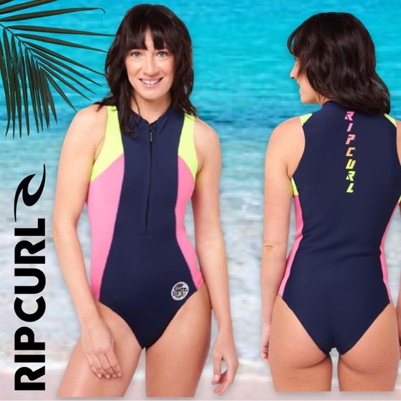 Rip Curl G Bomb 1mm Sleeveless Cheeky Shorty Wetsuit Size 6 Navy Pink - Picture 1 of 12